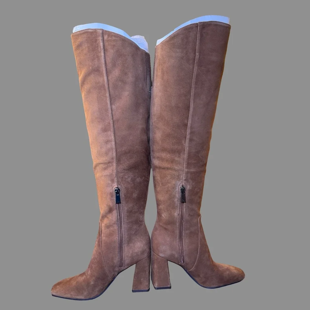 Naturalizer Lyric Knee High Boots Women's 6 Dark Chestnut Suede Block Heel NWT